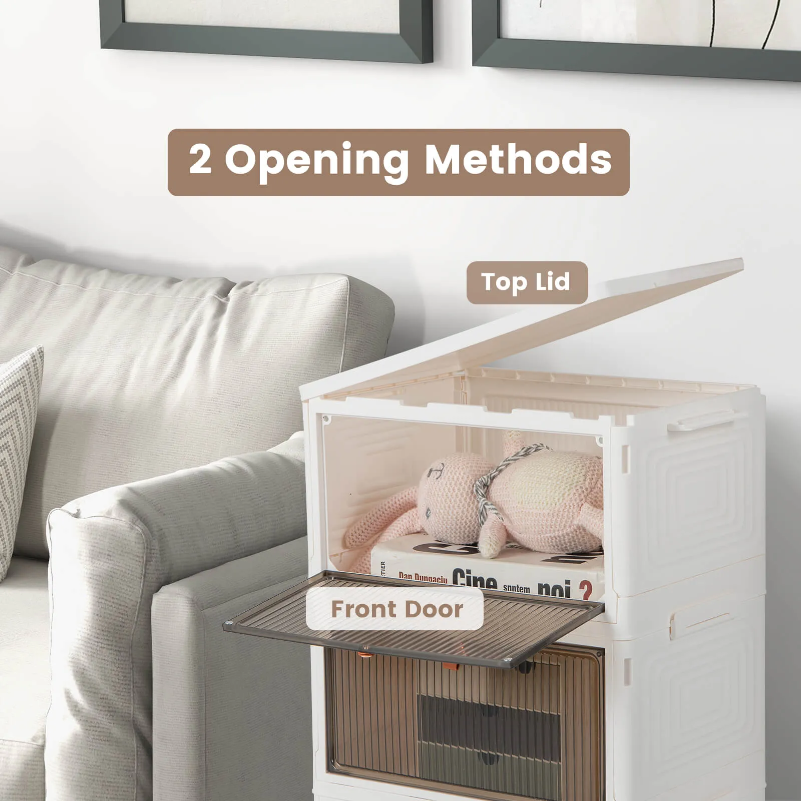 3/4/6-Tier Stackable Shoe Storage Box with Lockable Wheels-3-Tier