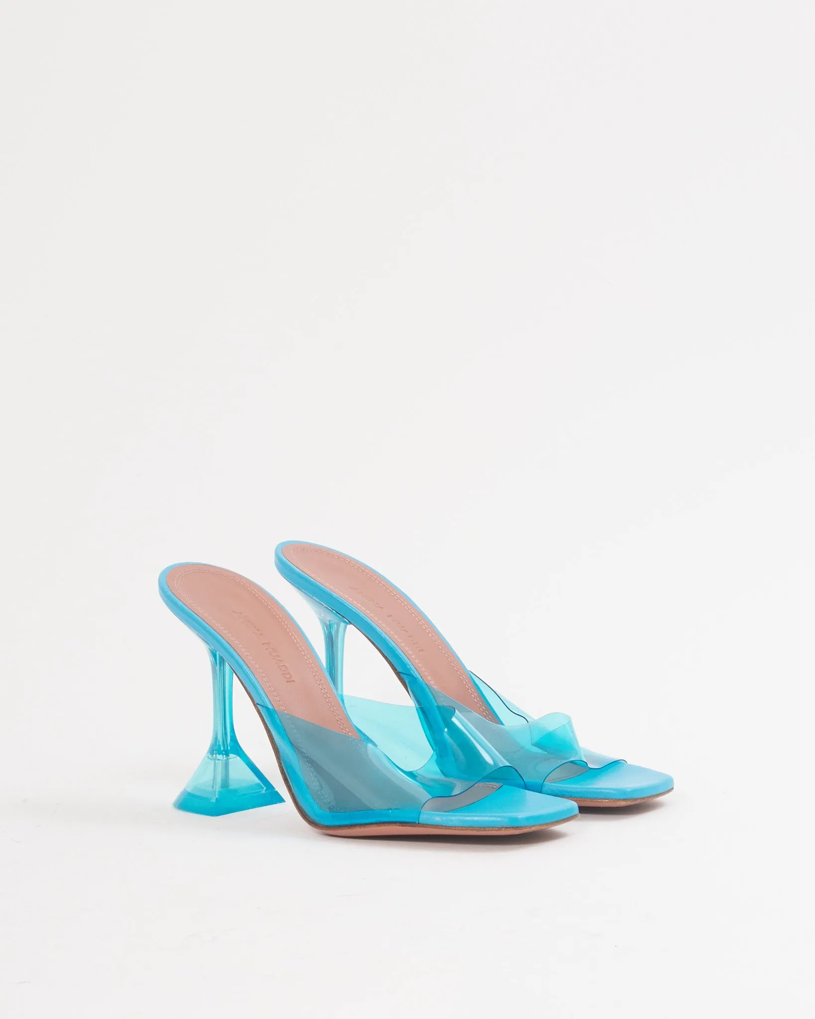 Amina Muaddi Blue PVC Lupita Mule Heels - 6.5