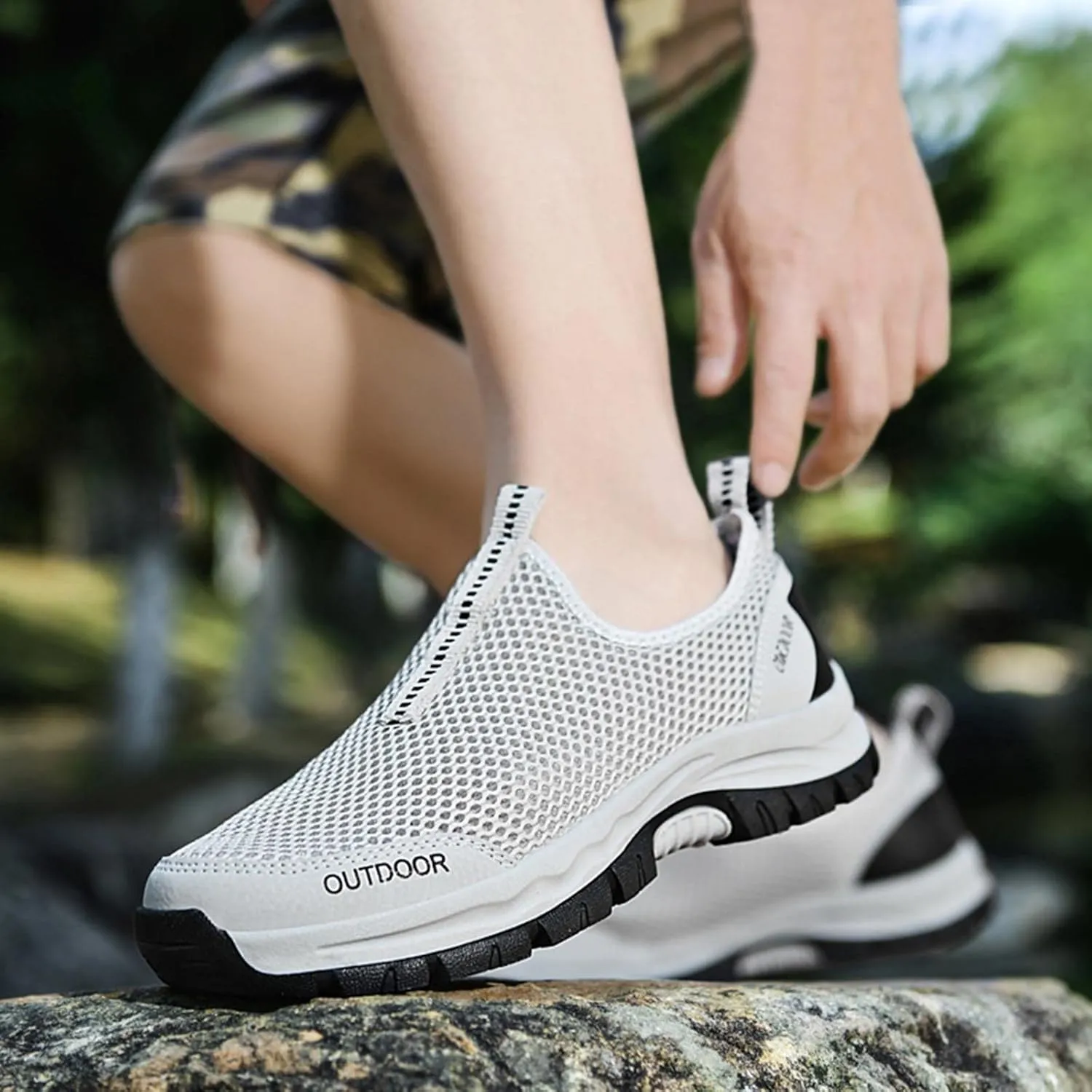 Arch Support Sports Shoes for Men Outdoor Athletic Slip-On Hiking Shoe Comfortable & Light-Weight Stretch Shoes