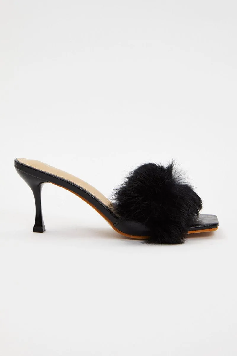 Black Faux Fur Heel Mules