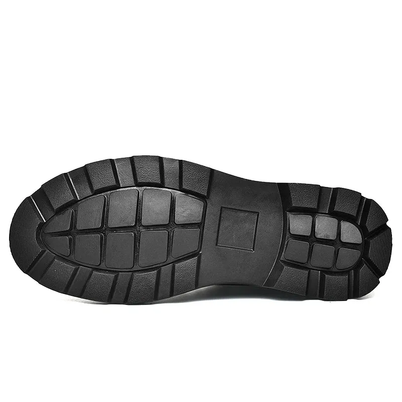 Black Warm Winter Men's Genuine Leather Ankle Boots.