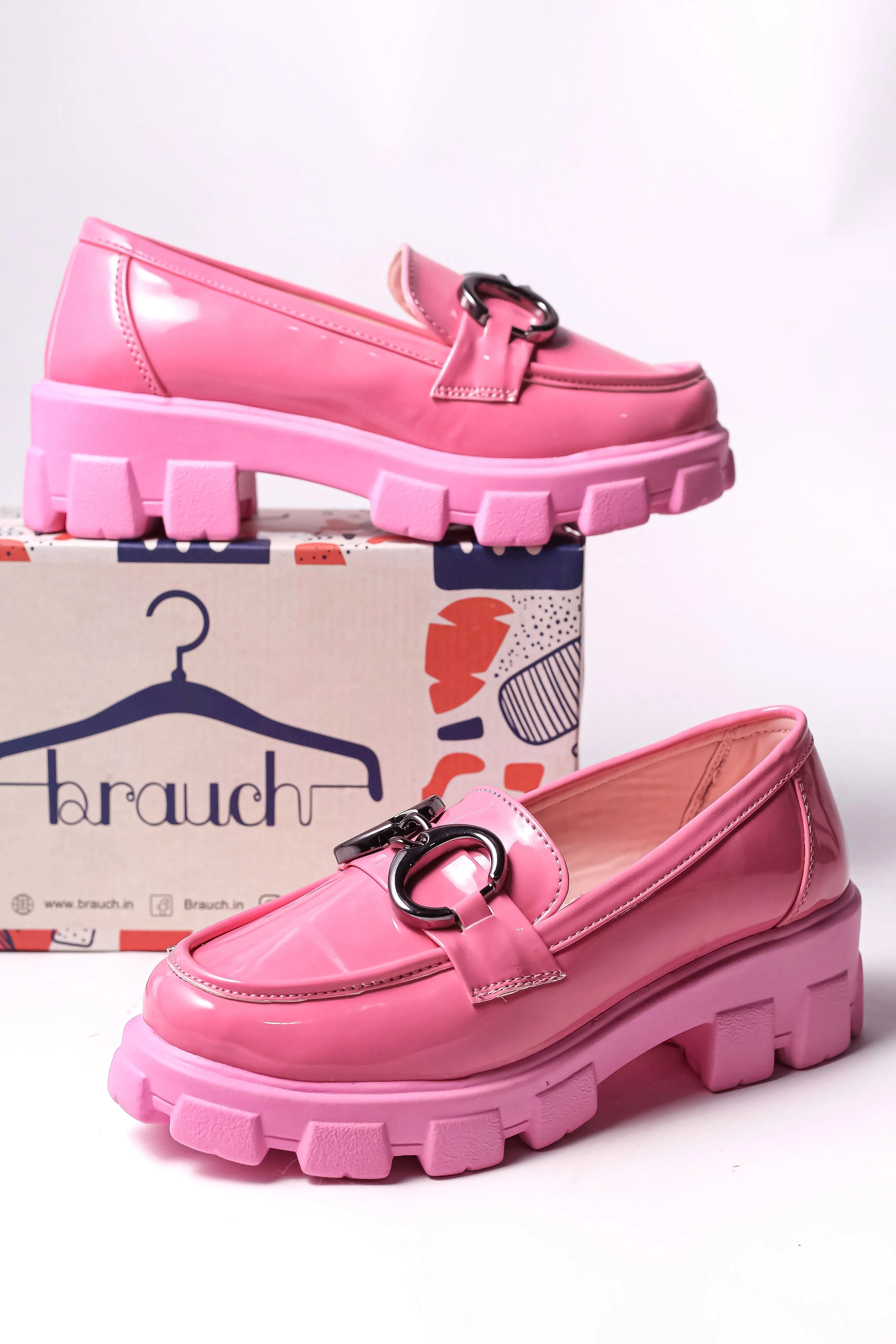 Brauch Pink Patent Embellished Loafer Shoe