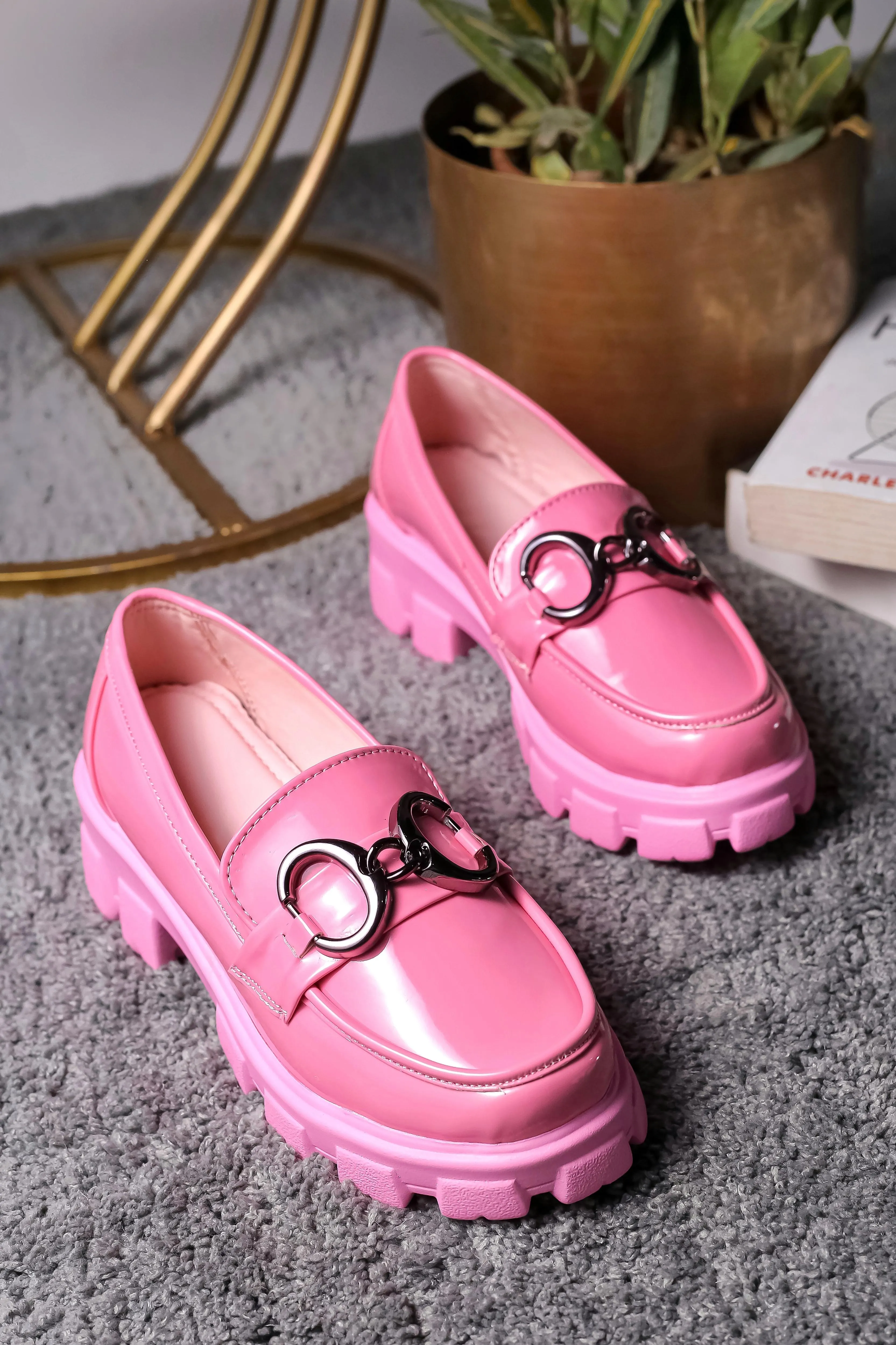 Brauch Pink Patent Embellished Loafer Shoe