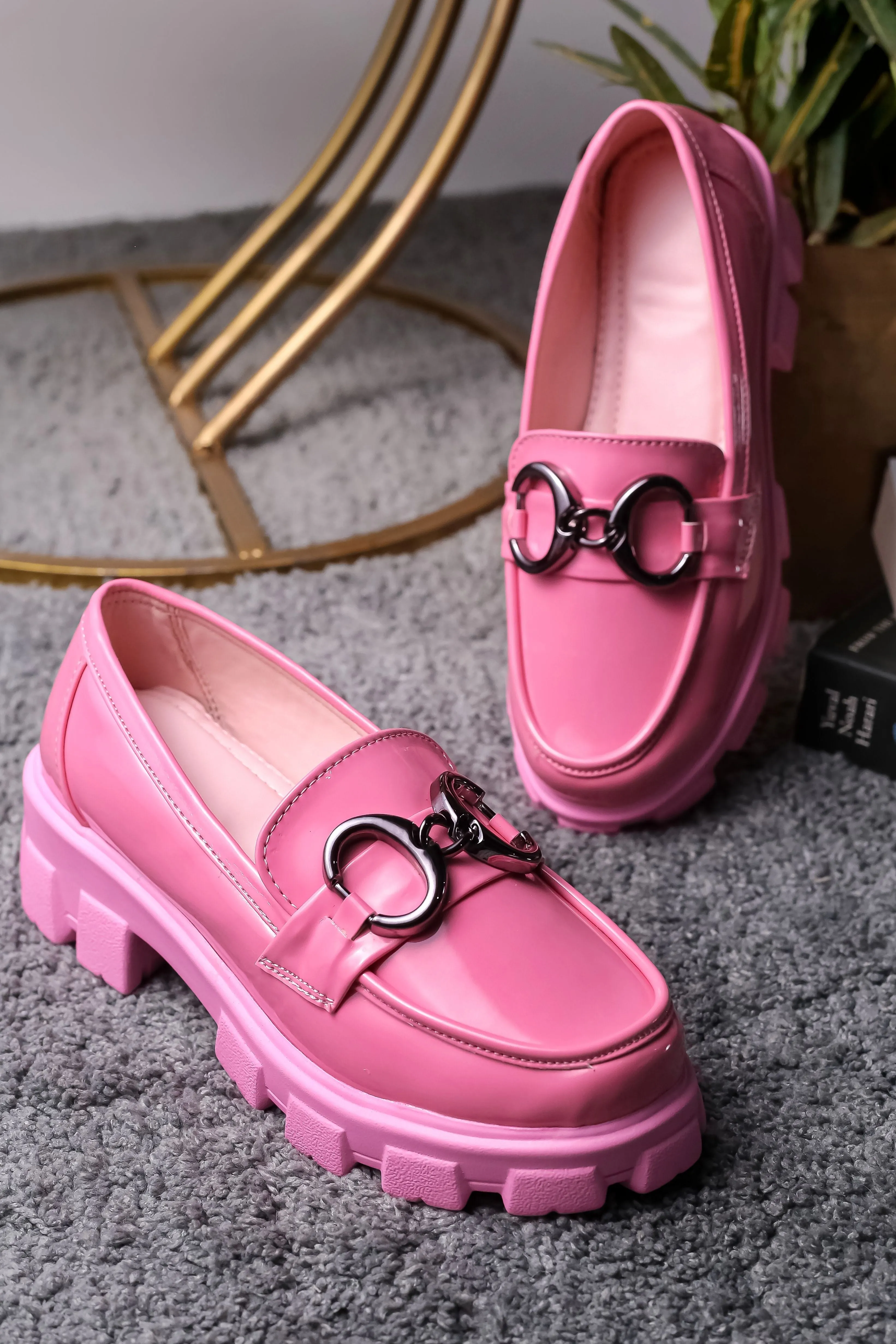 Brauch Pink Patent Embellished Loafer Shoe
