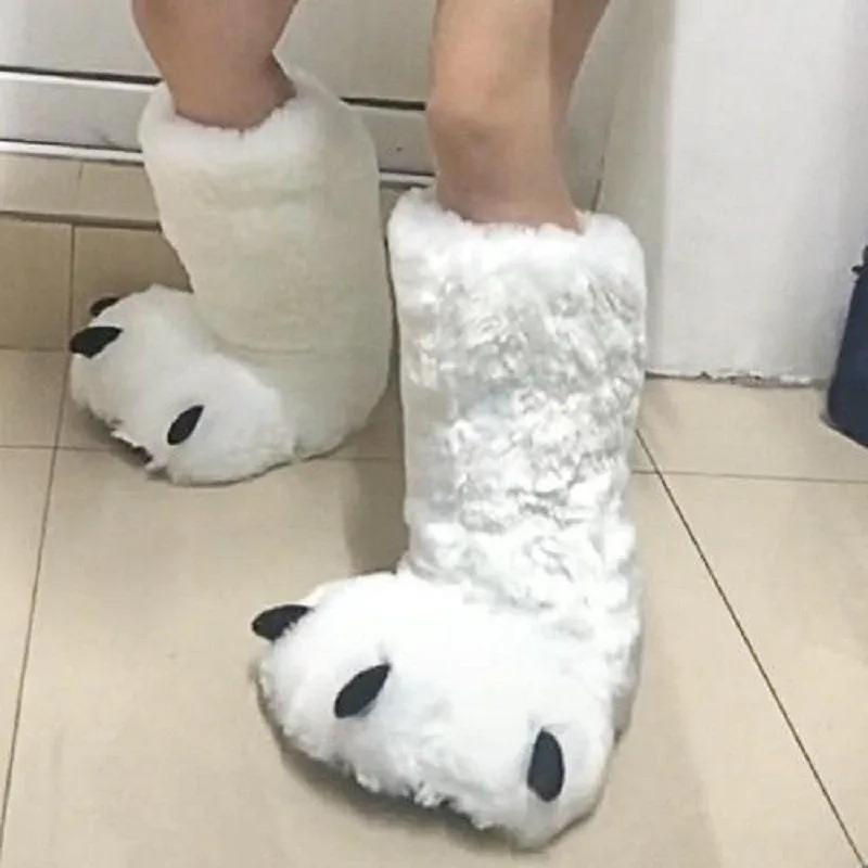Cute Bear Claw Winter Slippers Bearpaw Slippers Indoor Shoes Fur Slides