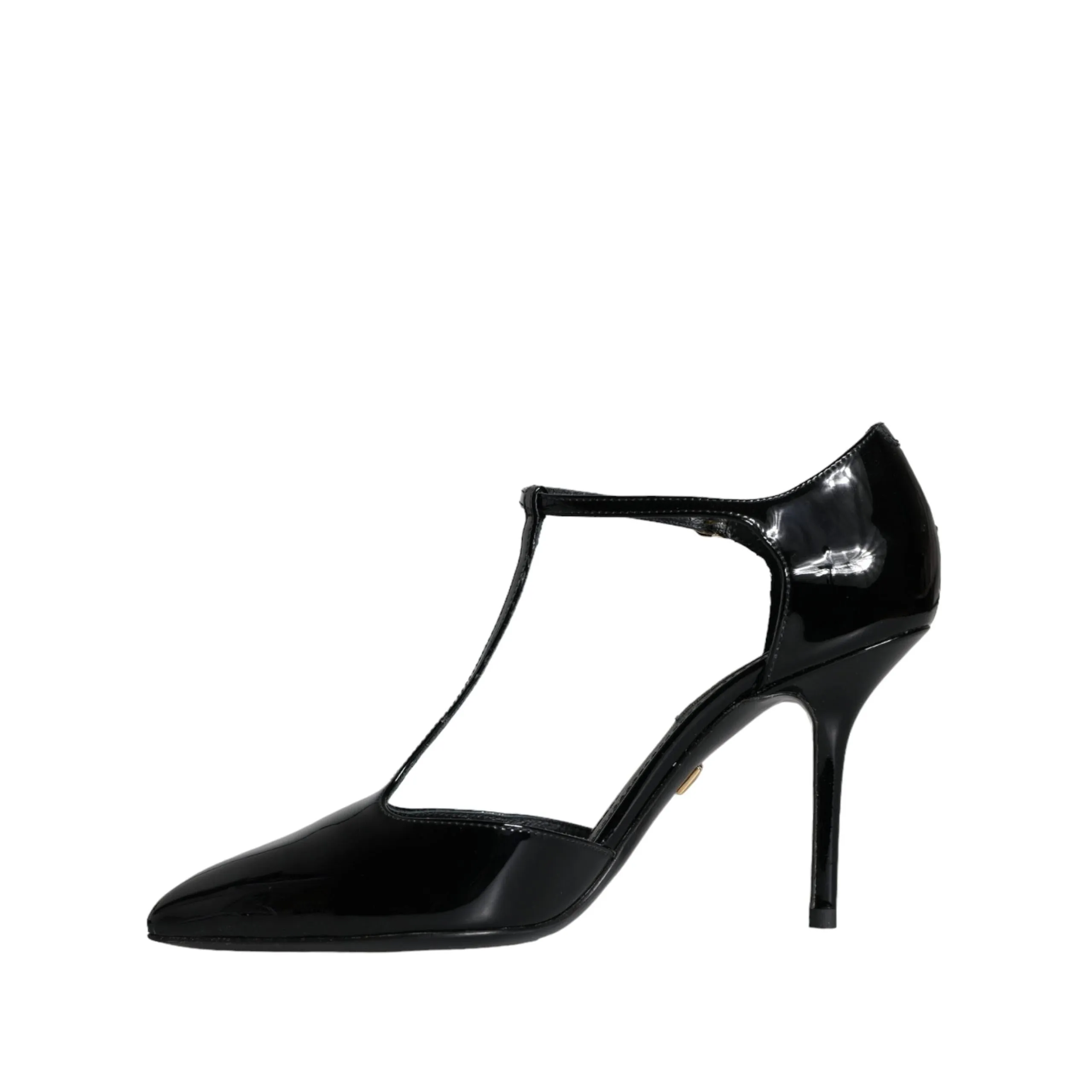 Dolce & Gabbana Black Leather T-strap Stiletto High Heels Shoes