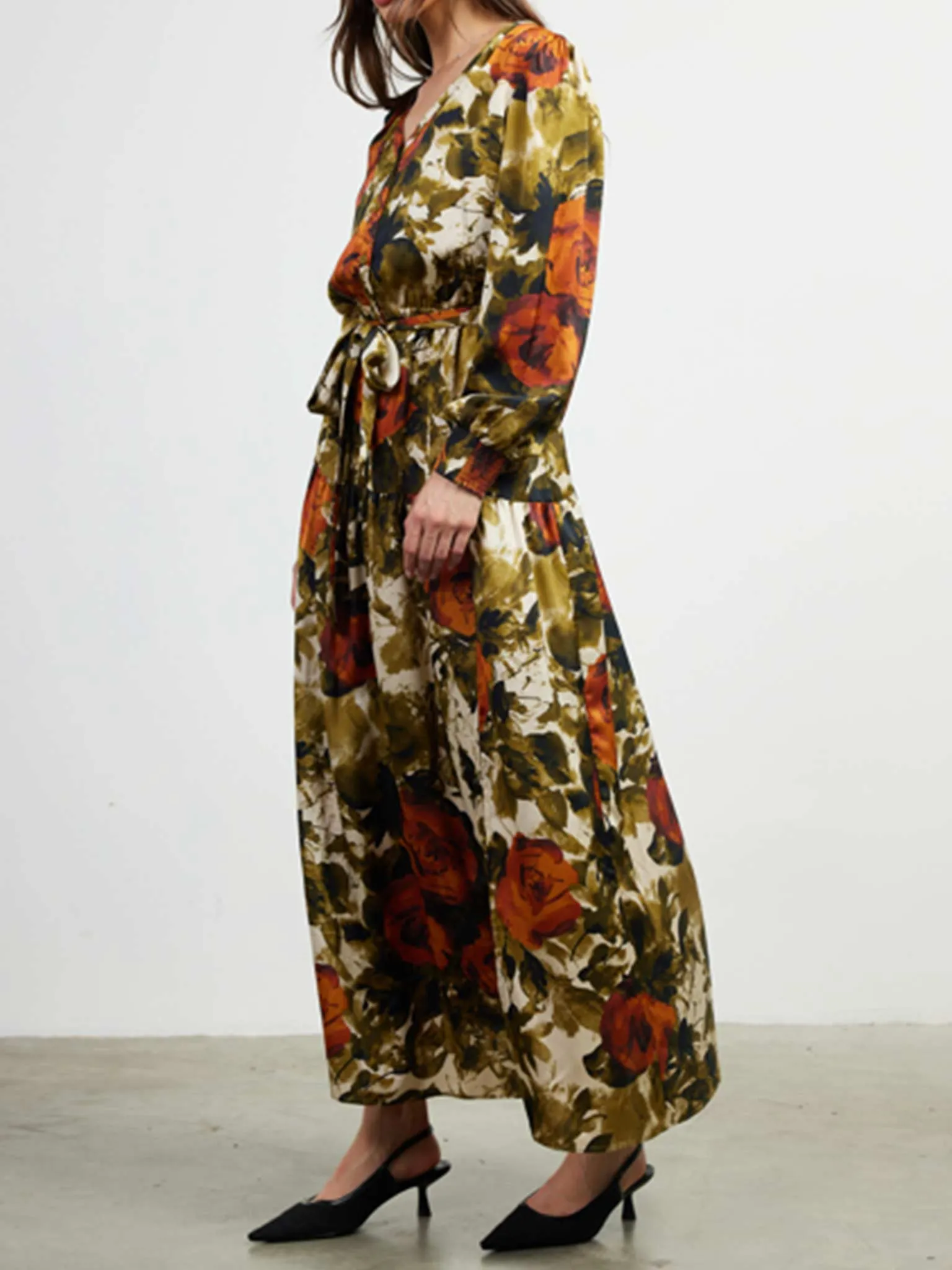 Floral Warm Tone Midi Dress