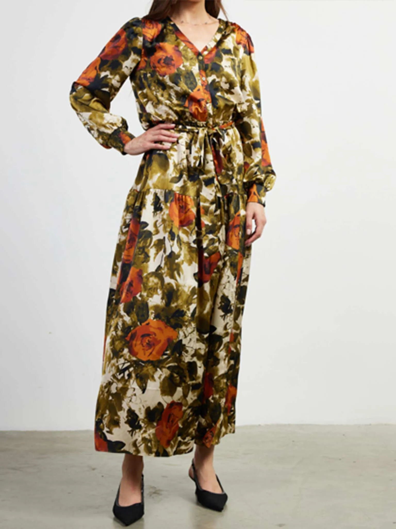 Floral Warm Tone Midi Dress