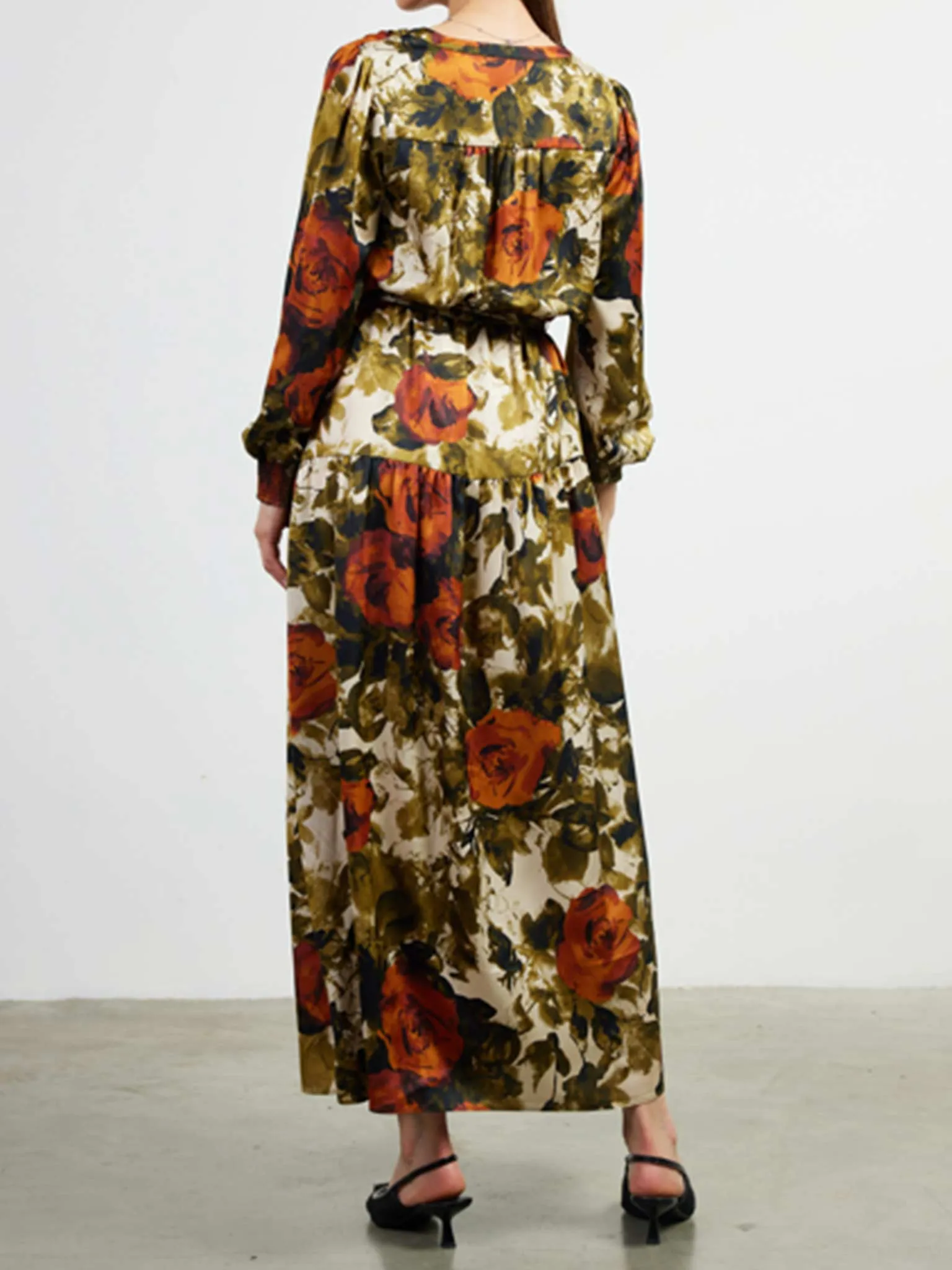 Floral Warm Tone Midi Dress