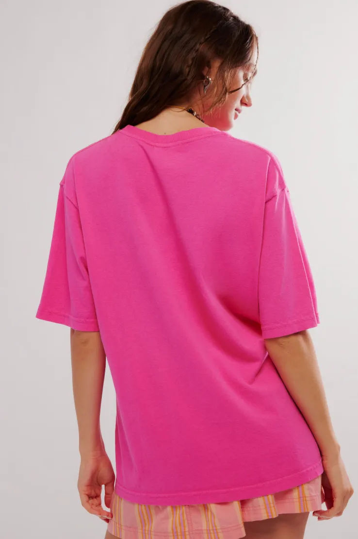 FREE PEOPLE HARVEST VINTAGE WASH TEE IN STRAWBERRY