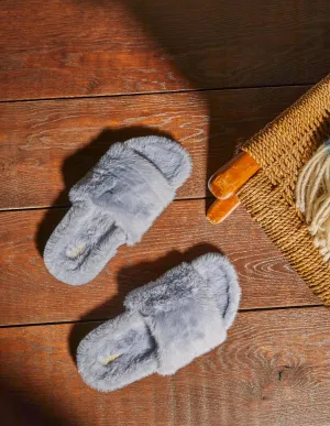 Fur Slider Slippers-Grey