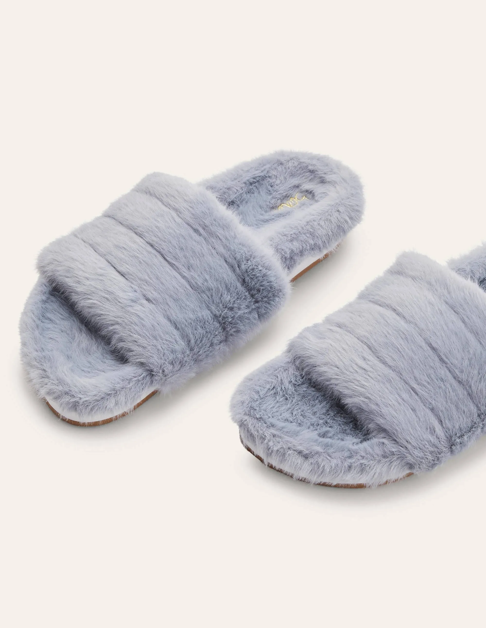 Fur Slider Slippers-Grey
