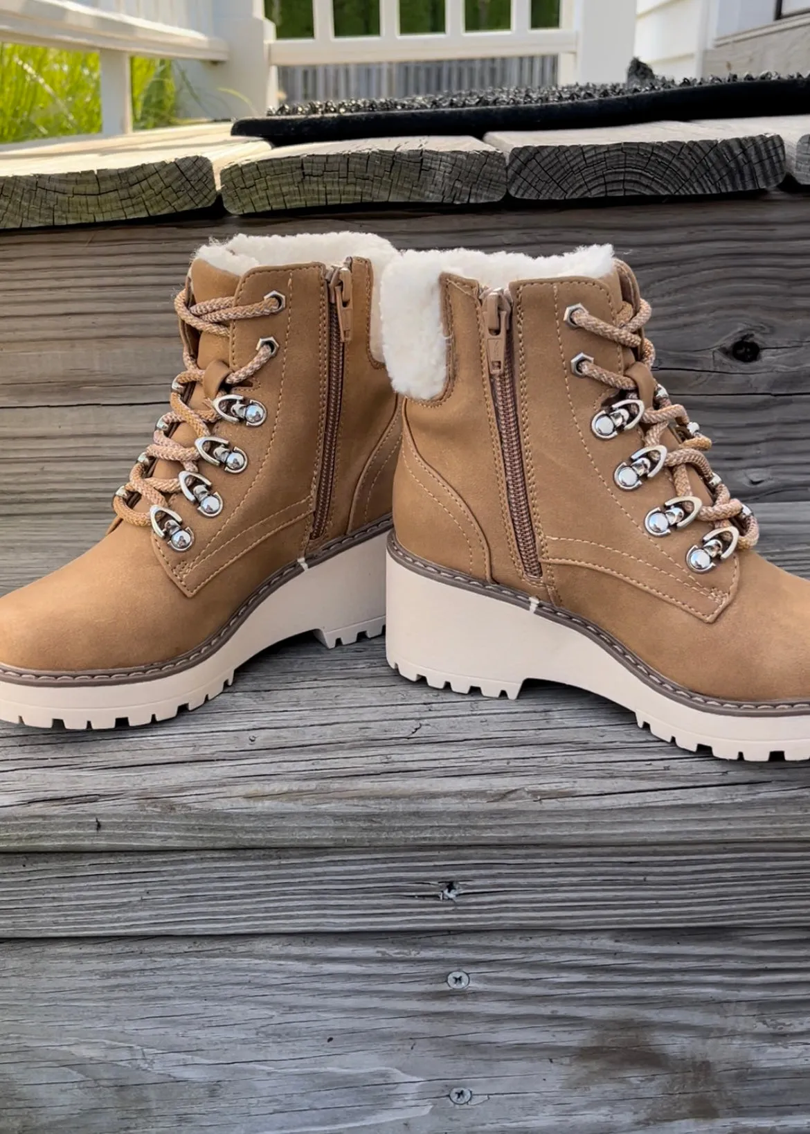 girls shearling cuff hiker boot