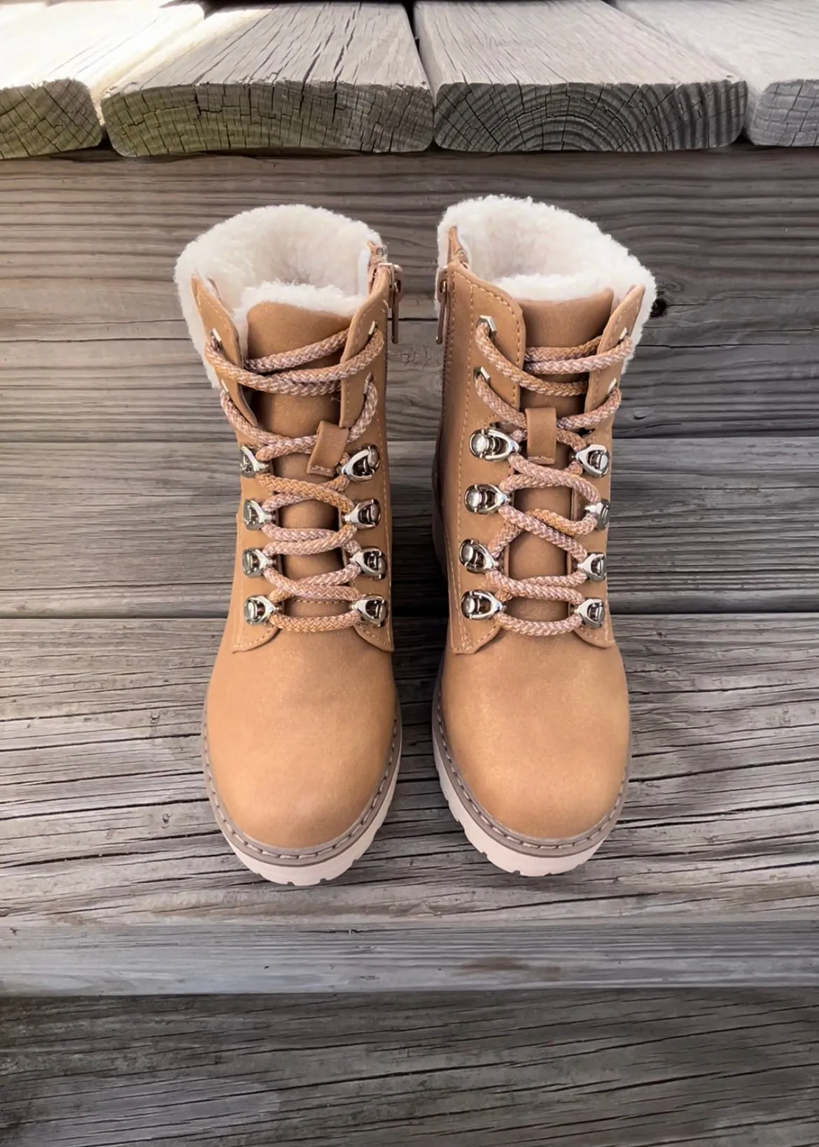 girls shearling cuff hiker boot
