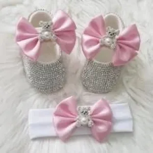Luxurious Sparkling Shoes and Headpiece Set - Lucinda Pink