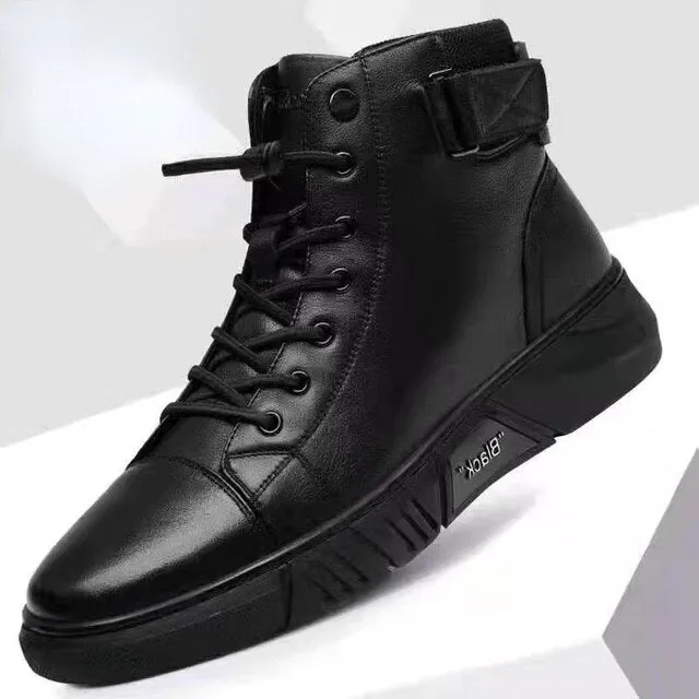 Men's Leather Platform Boots – British Casual Style, Warm & Comfortable Winter Motorcycle Ankle Boots in Black