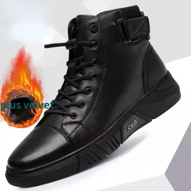 Men's Leather Platform Boots – British Casual Style, Warm & Comfortable Winter Motorcycle Ankle Boots in Black