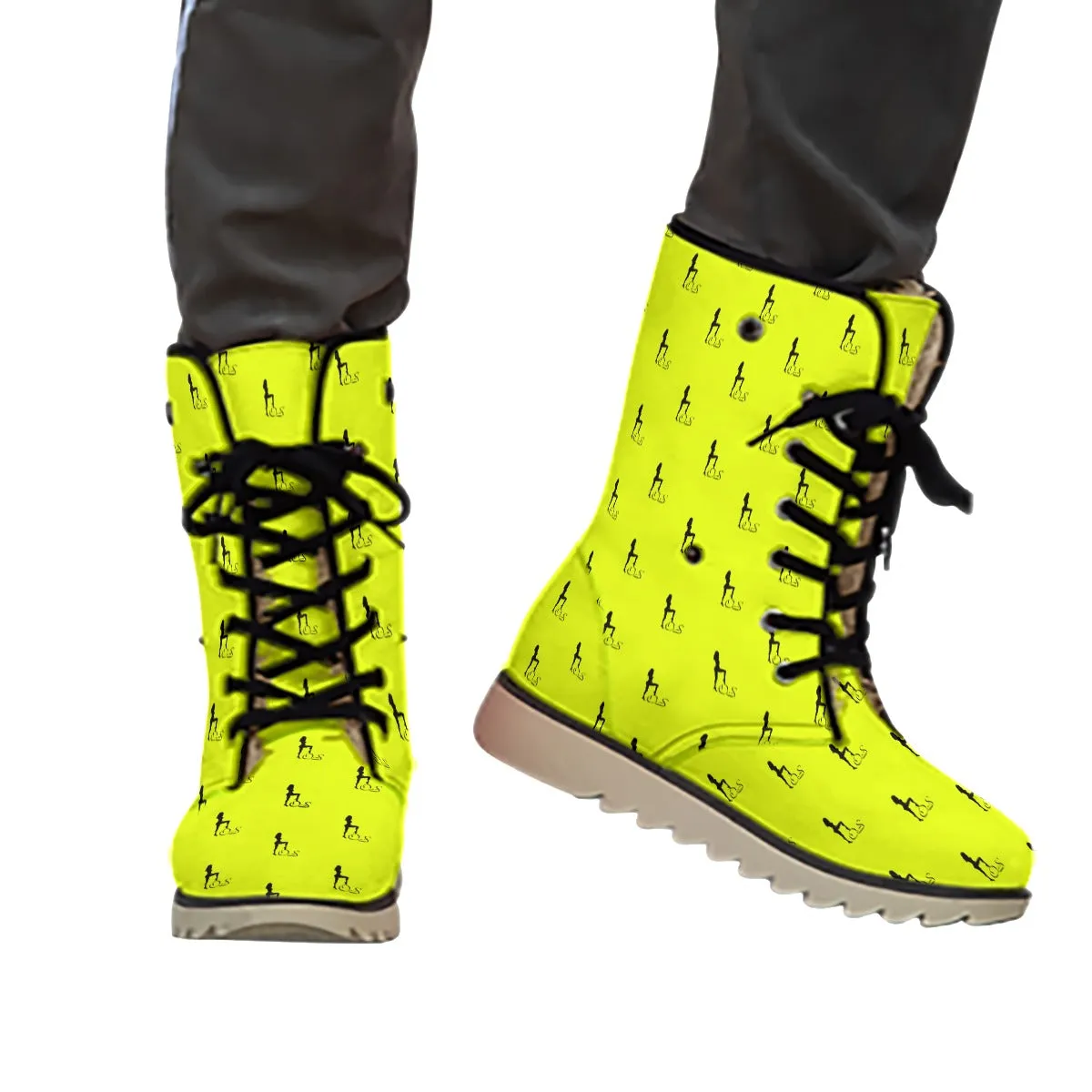 Officially Sexy Neon Yellow & Black Skyline Collection Plush Boots