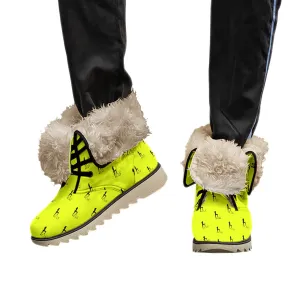 Officially Sexy Neon Yellow & Black Skyline Collection Plush Boots