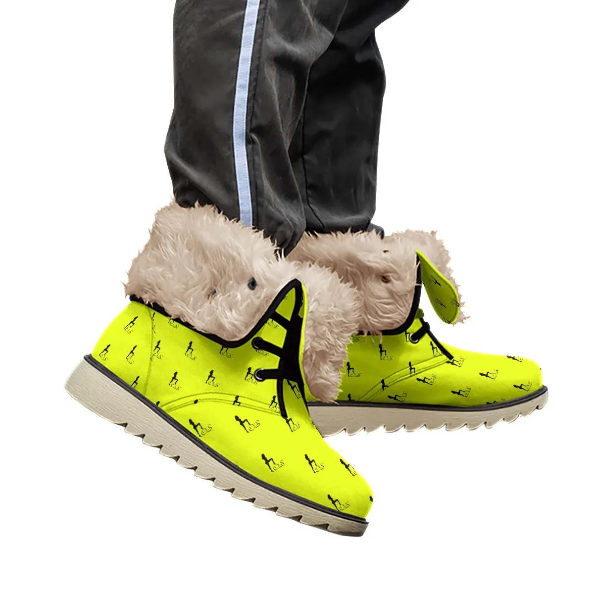 Officially Sexy Neon Yellow & Black Skyline Collection Plush Boots