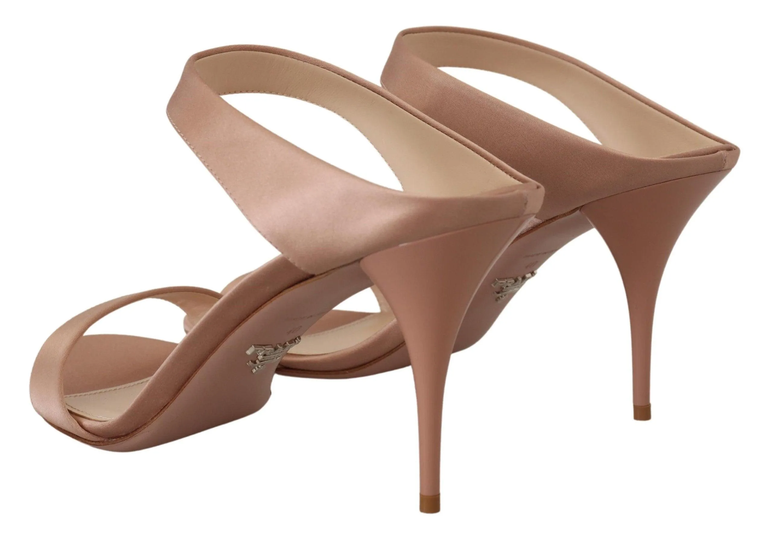 Prada Rose Gold Leather Sandals Stiletto Heels Open Toe Shoes