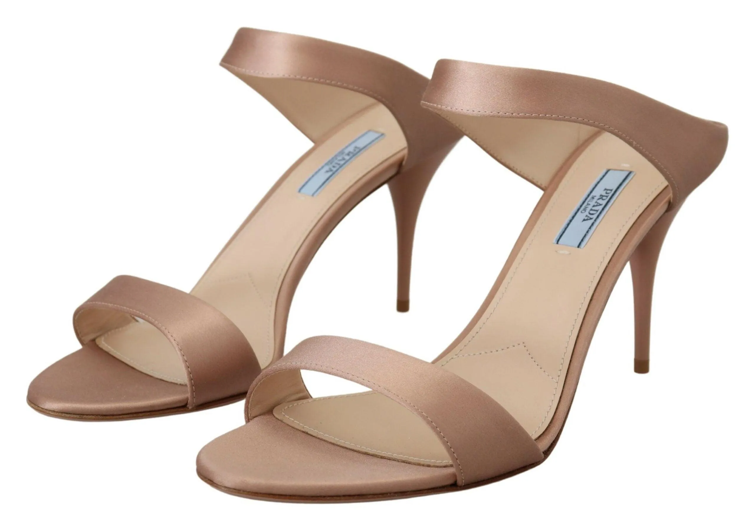 Prada Rose Gold Leather Sandals Stiletto Heels Open Toe Shoes