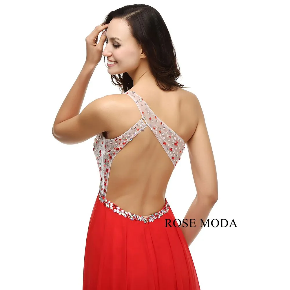 Rosemoda One Shoulder  White And Red Women Formal Long Prom Dress