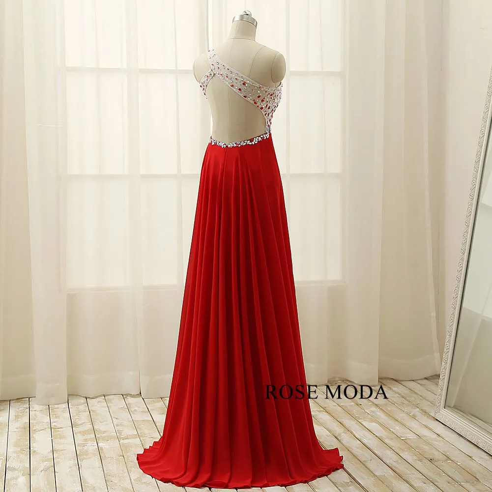 Rosemoda One Shoulder  White And Red Women Formal Long Prom Dress