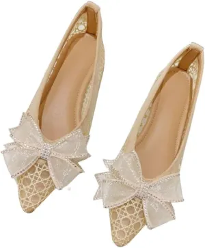 SAILING LU Bow-Knot Ballet Flats for Women Pointed Toe Rhinestones Dress Shoes Comfort Lightweight Loafers