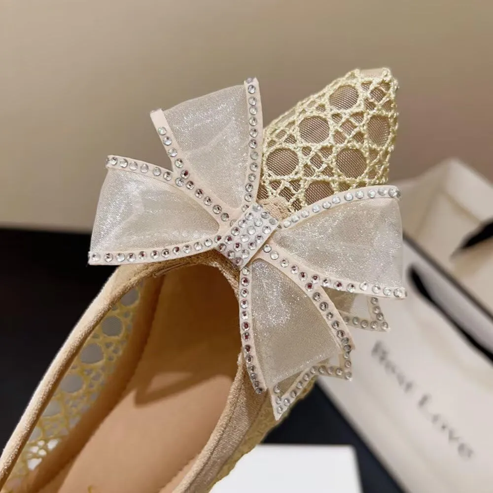 SAILING LU Bow-Knot Ballet Flats for Women Pointed Toe Rhinestones Dress Shoes Comfort Lightweight Loafers