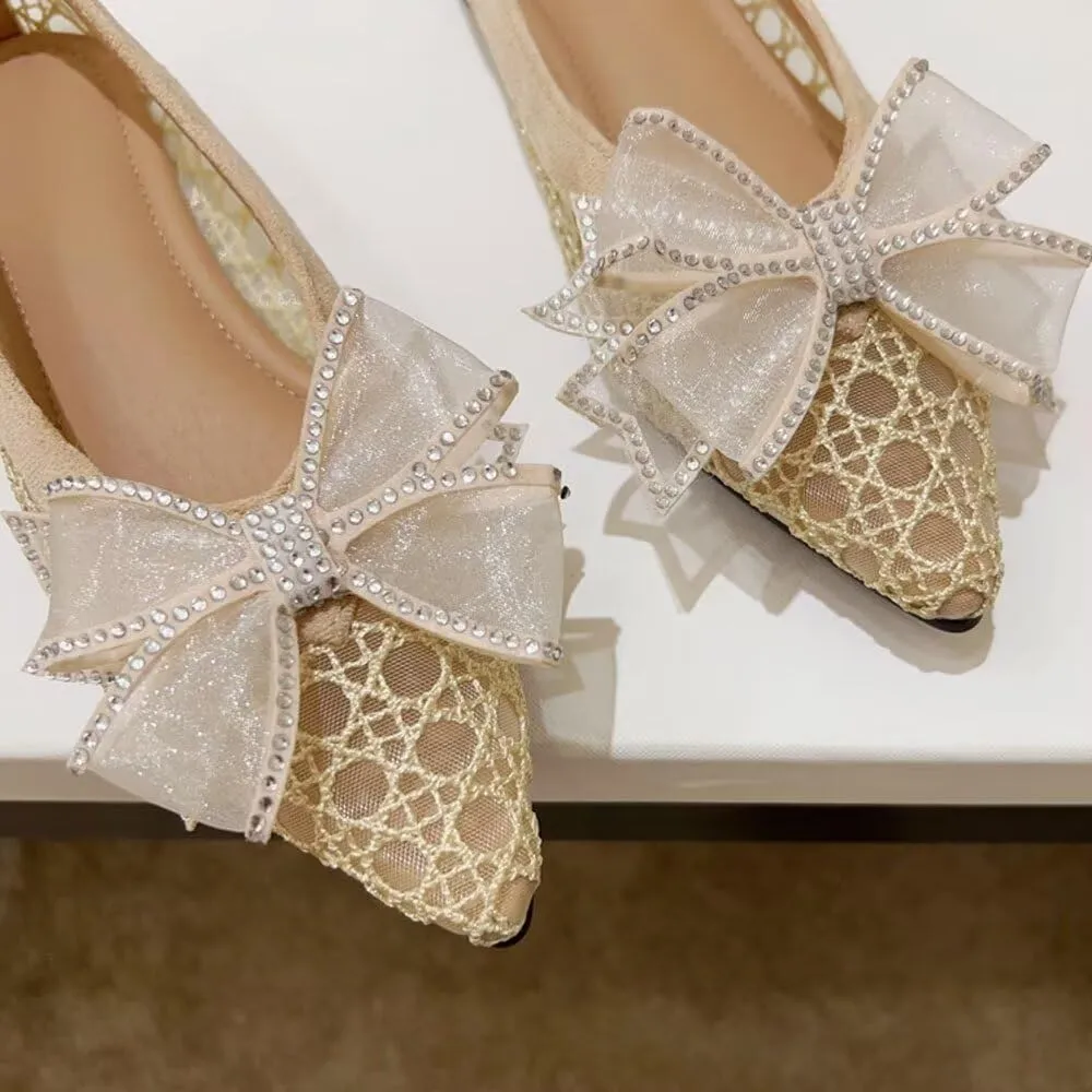 SAILING LU Bow-Knot Ballet Flats for Women Pointed Toe Rhinestones Dress Shoes Comfort Lightweight Loafers