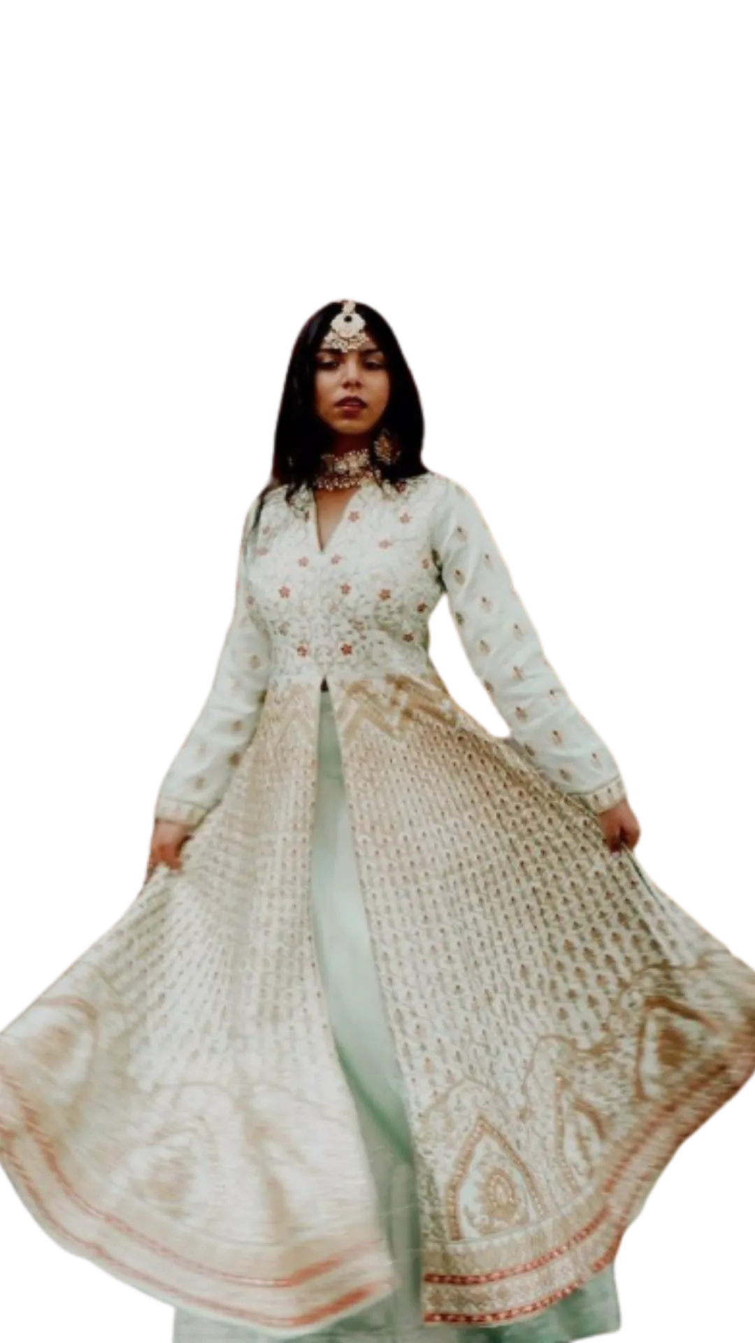 SAMPLE SALE: Mint Embroidered Anarkali