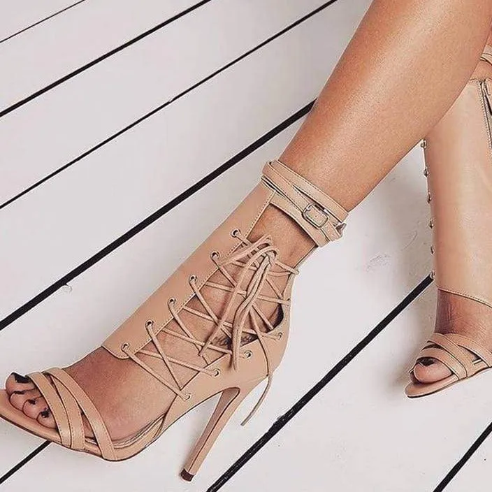Sexy Cross Tie Peep Toe Heels