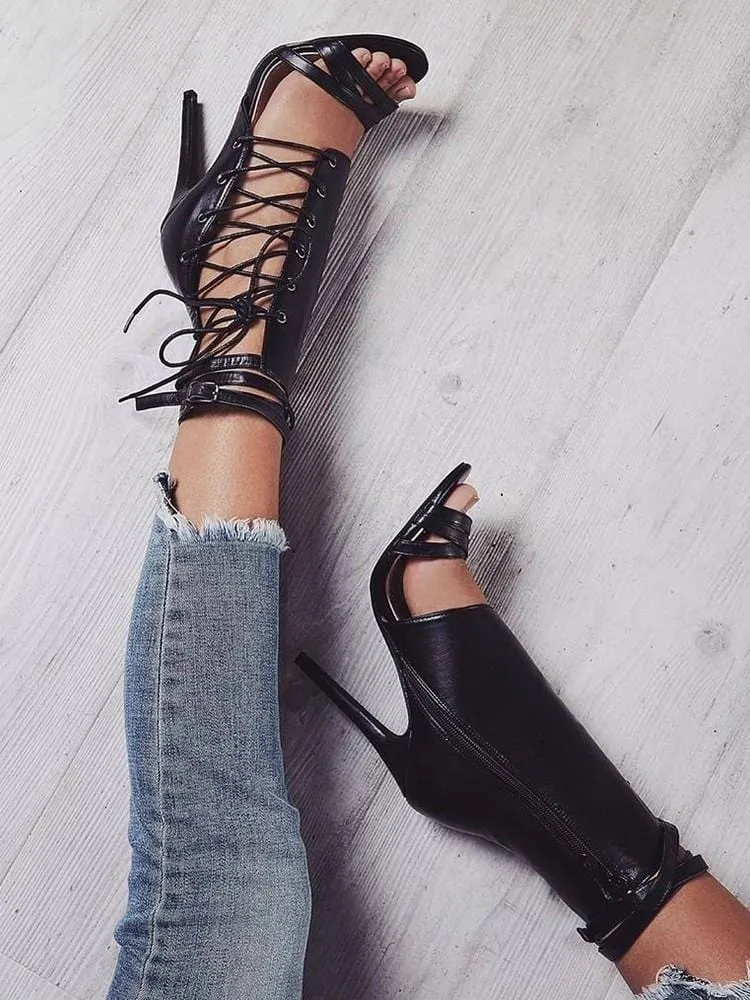 Sexy Cross Tie Peep Toe Heels