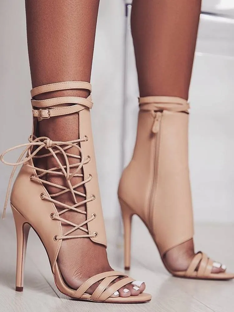 Sexy Cross Tie Peep Toe Heels