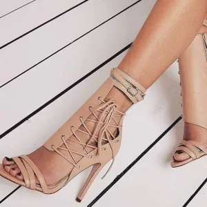 Sexy Cross Tie Peep Toe Heels