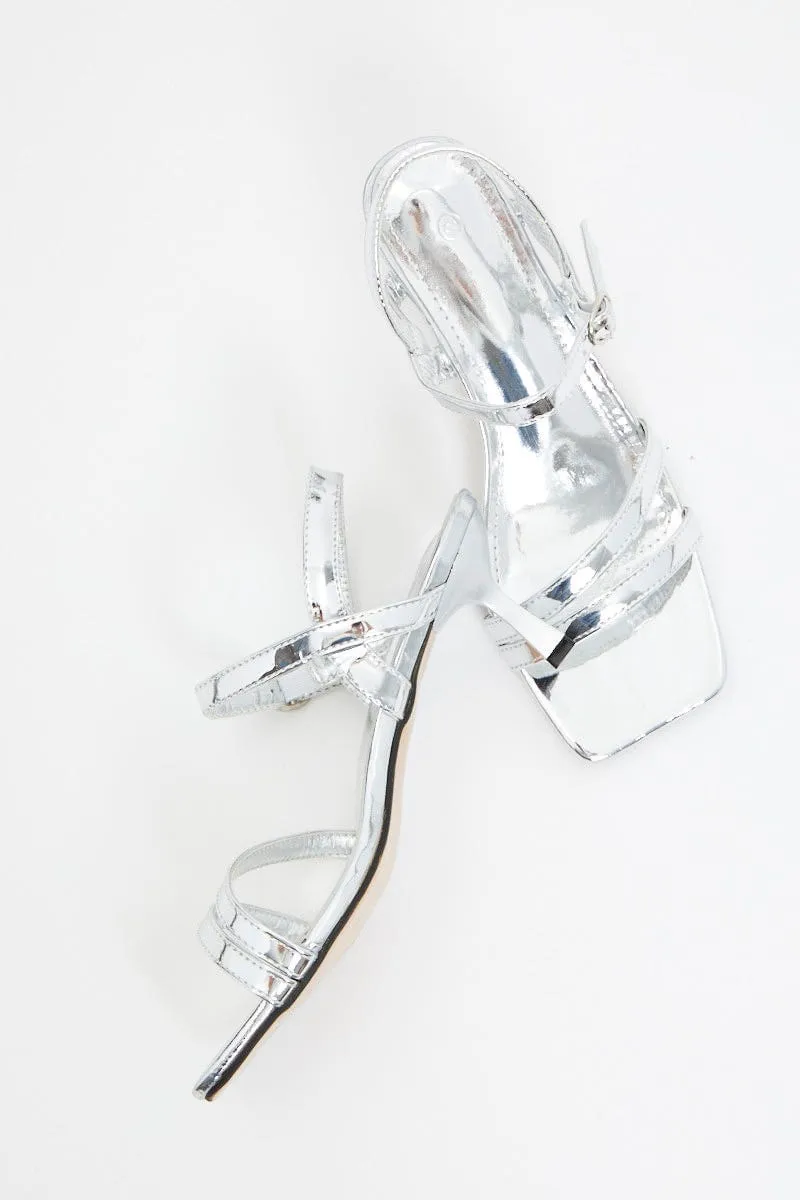 Silver Strappy Silver Heels