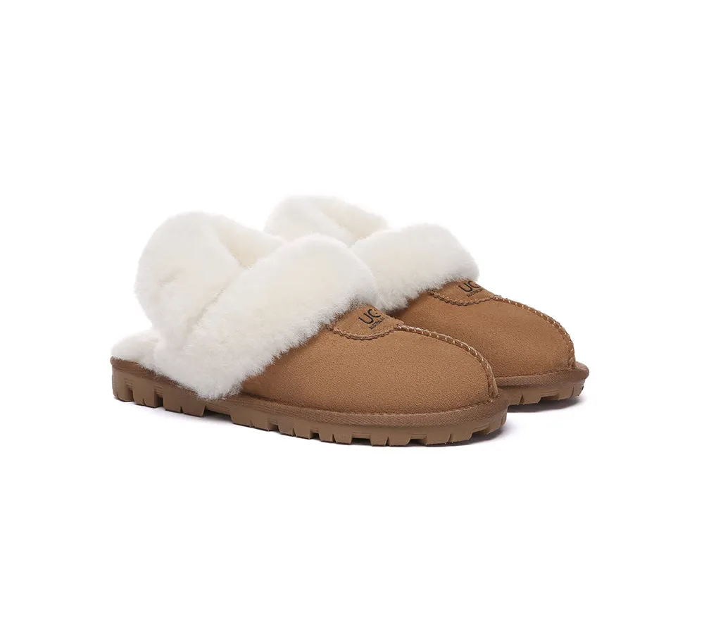 Women Removable Wool Fluffy Strap Slingback  Slippers Waffle