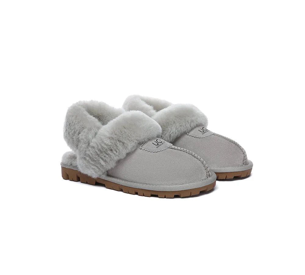 Women Removable Wool Fluffy Strap Slingback  Slippers Waffle