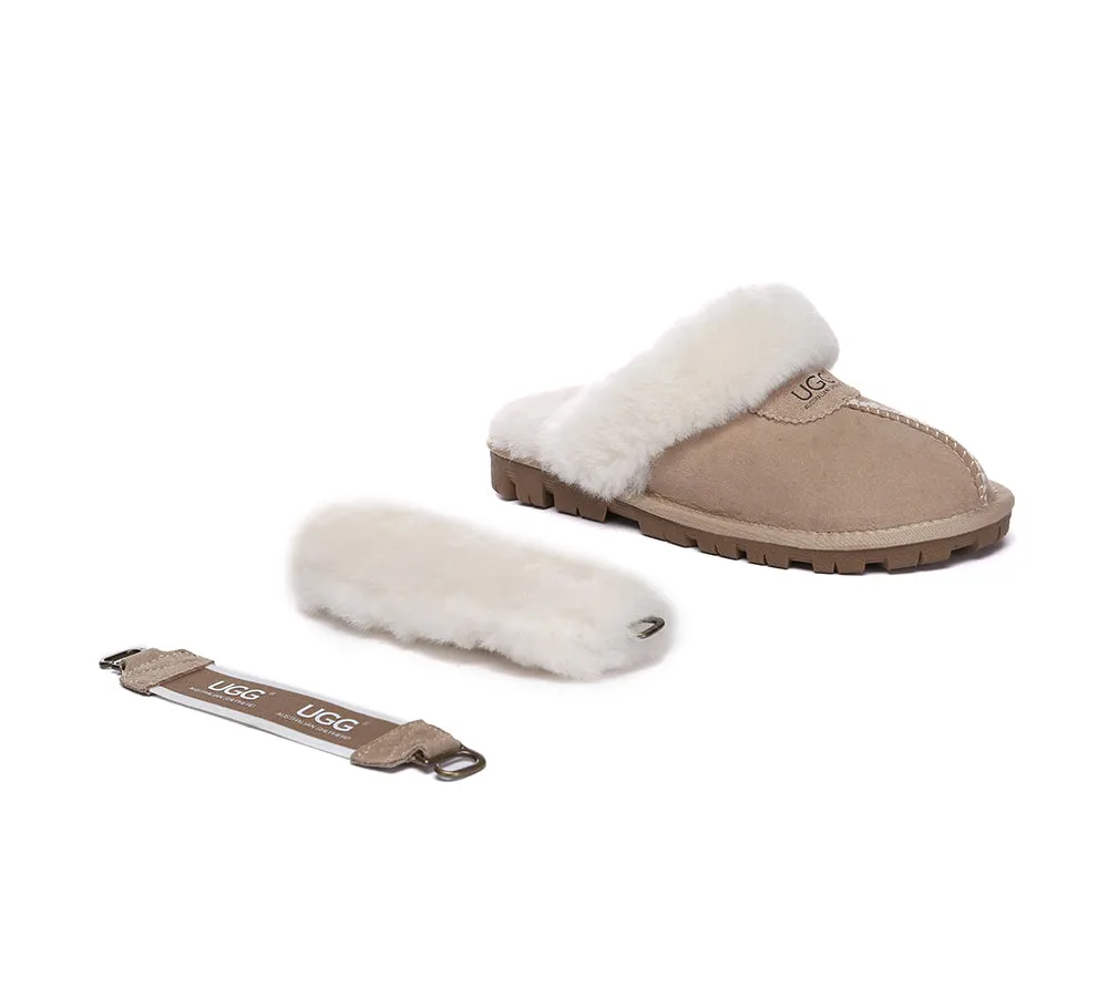 Women Removable Wool Fluffy Strap Slingback  Slippers Waffle