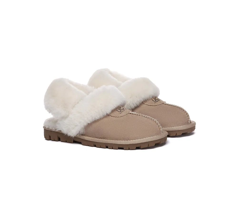 Women Removable Wool Fluffy Strap Slingback  Slippers Waffle