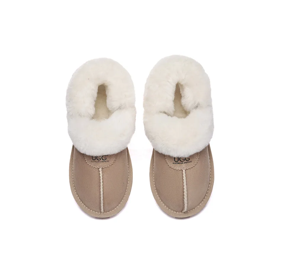Women Removable Wool Fluffy Strap Slingback  Slippers Waffle