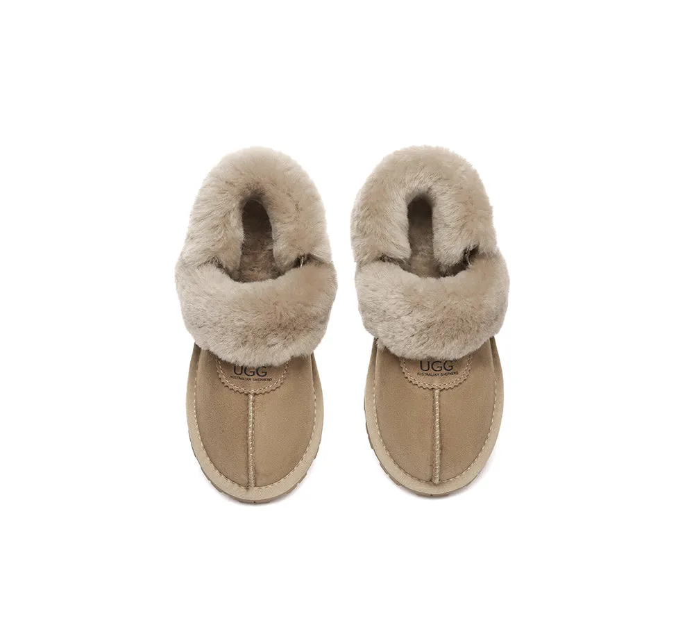 Women Removable Wool Fluffy Strap Slingback  Slippers Waffle