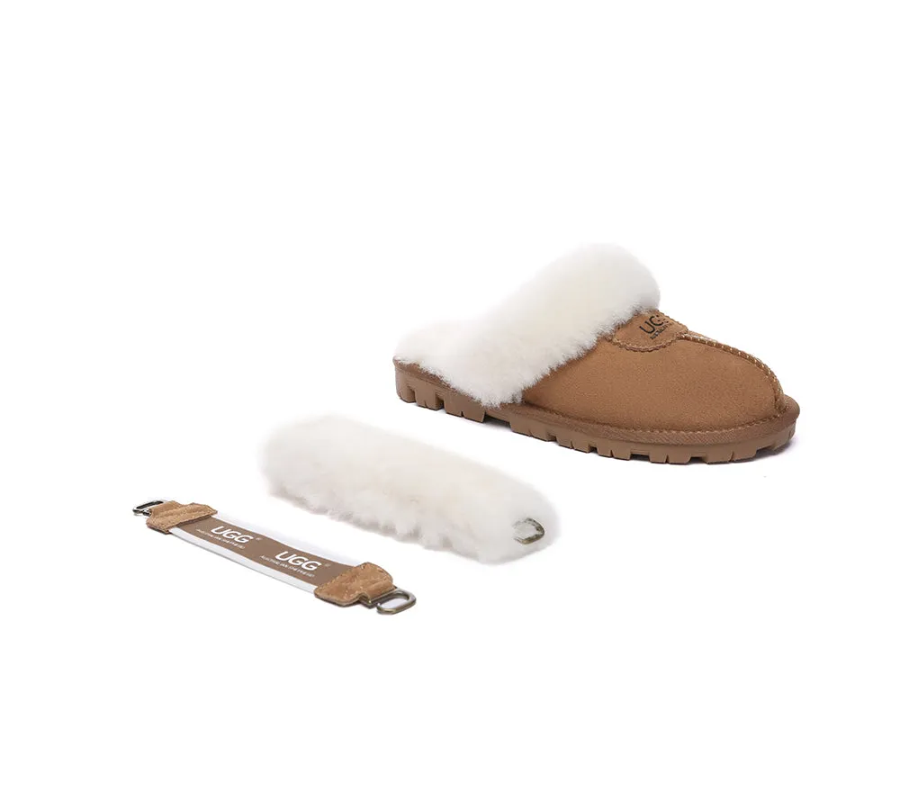 Women Removable Wool Fluffy Strap Slingback  Slippers Waffle