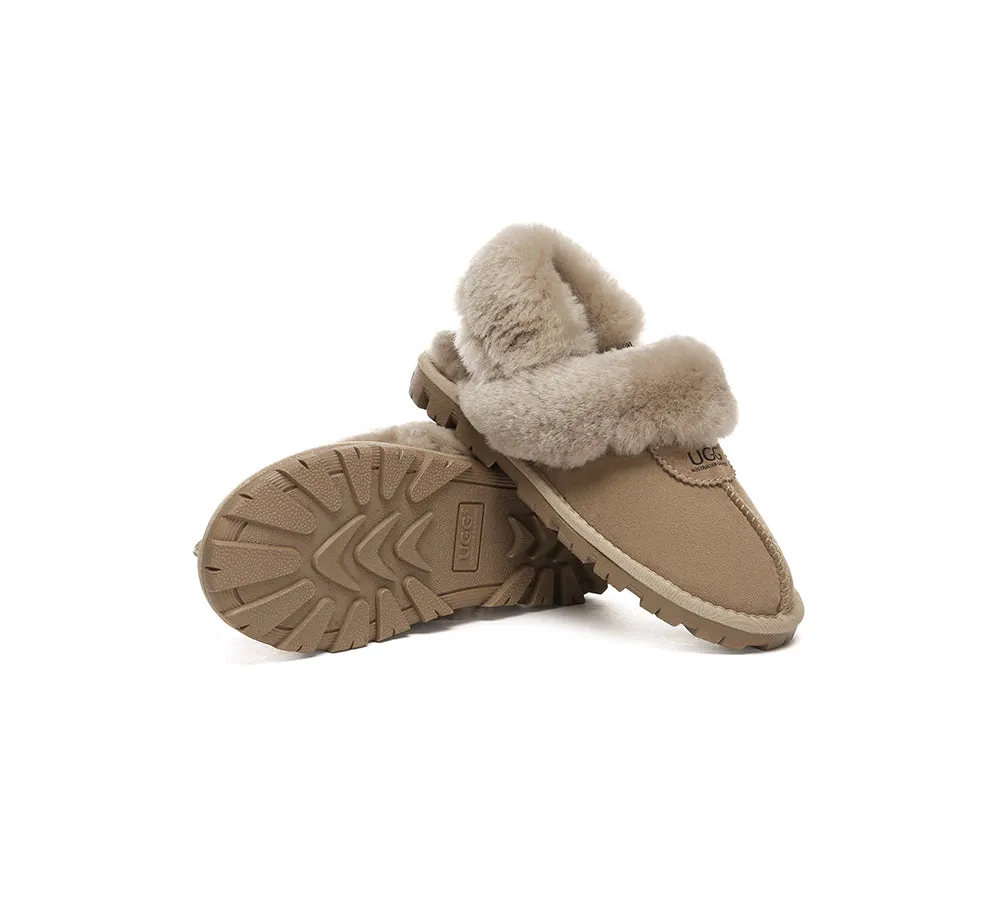 Women Removable Wool Fluffy Strap Slingback  Slippers Waffle