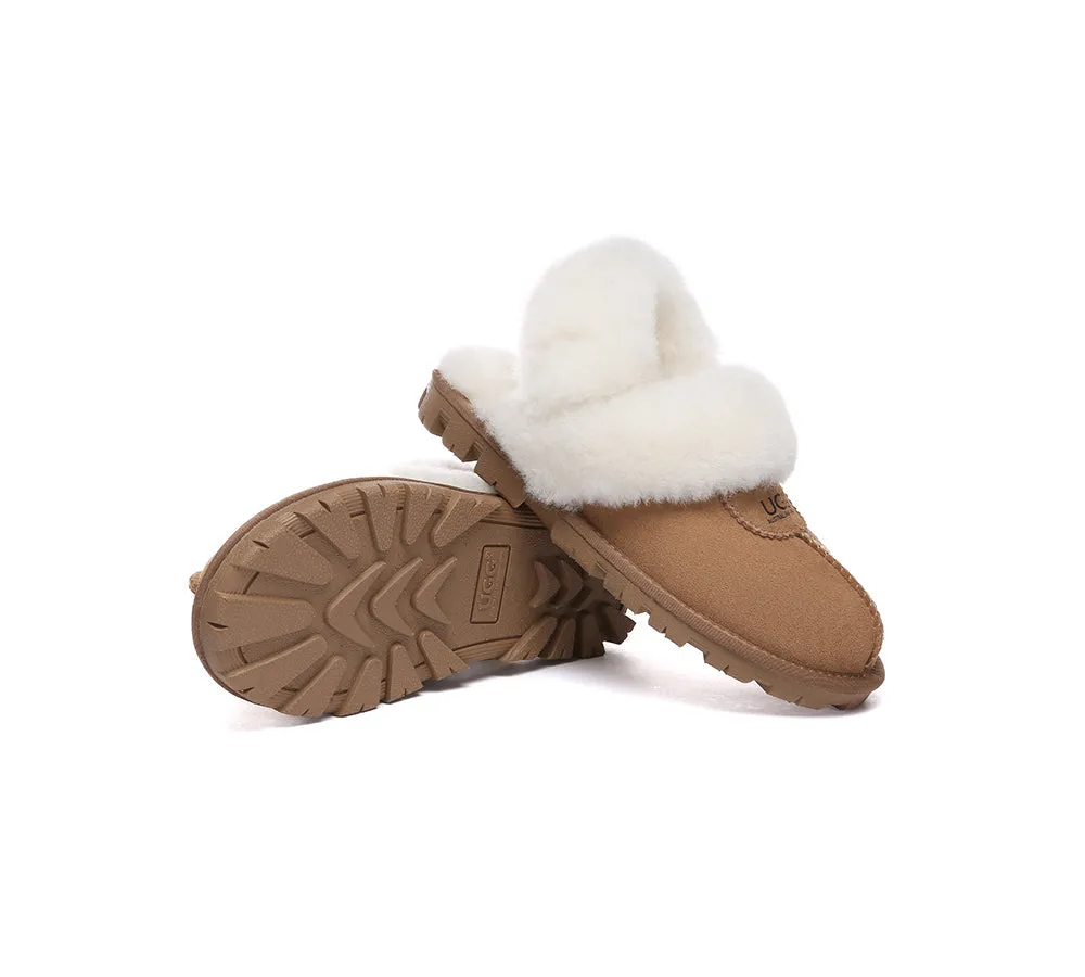 Women Removable Wool Fluffy Strap Slingback  Slippers Waffle