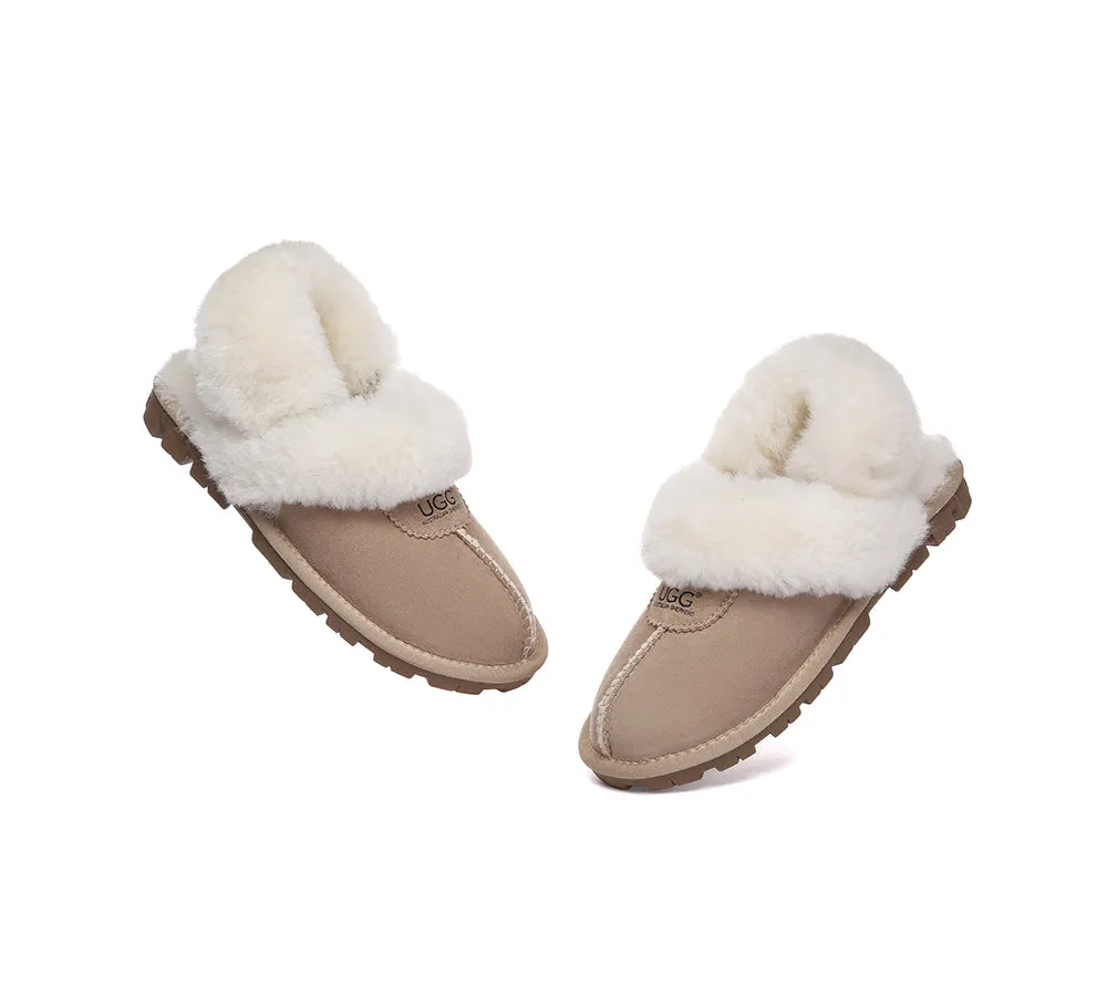 Women Removable Wool Fluffy Strap Slingback  Slippers Waffle