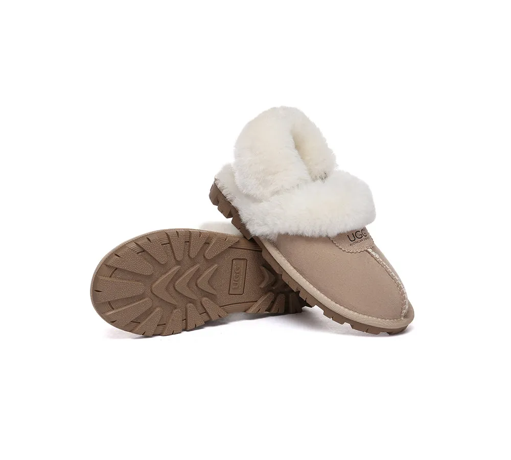 Women Removable Wool Fluffy Strap Slingback  Slippers Waffle