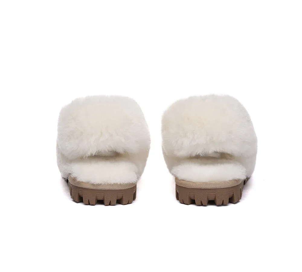 Women Removable Wool Fluffy Strap Slingback  Slippers Waffle