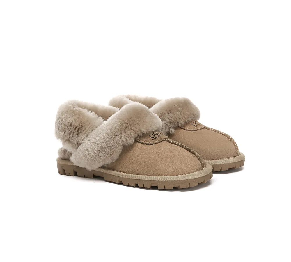 Women Removable Wool Fluffy Strap Slingback  Slippers Waffle